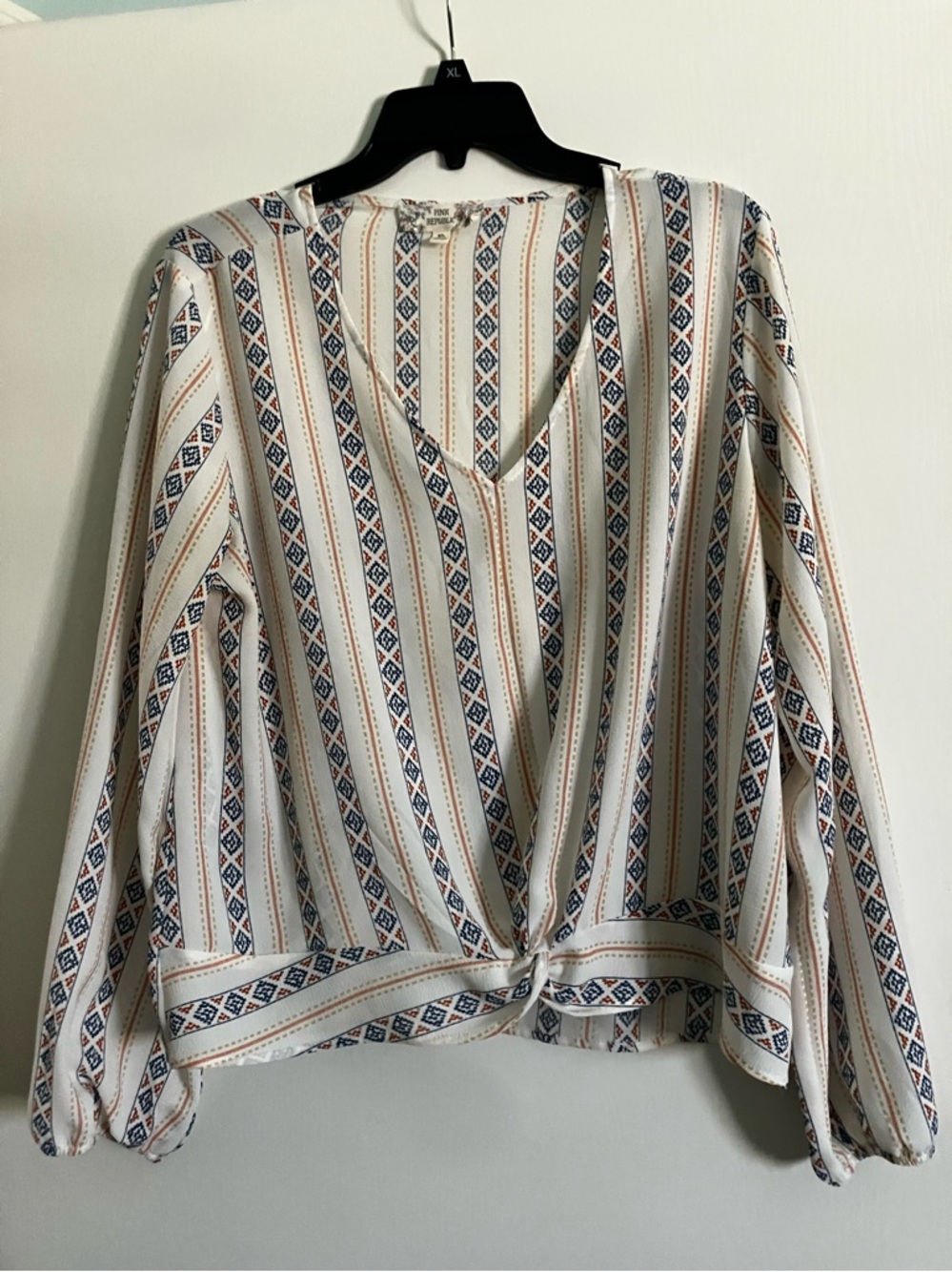 Pink Republic Boho Tie Front Top Size XL Tribal Print Crop Blouse